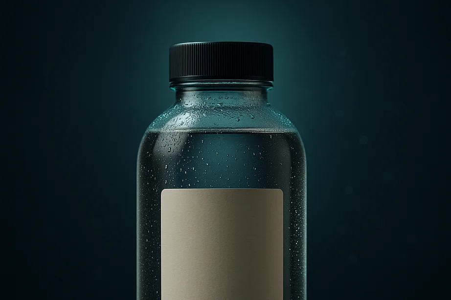NightSip plastic bottle — detail close-up of cap and condensation
