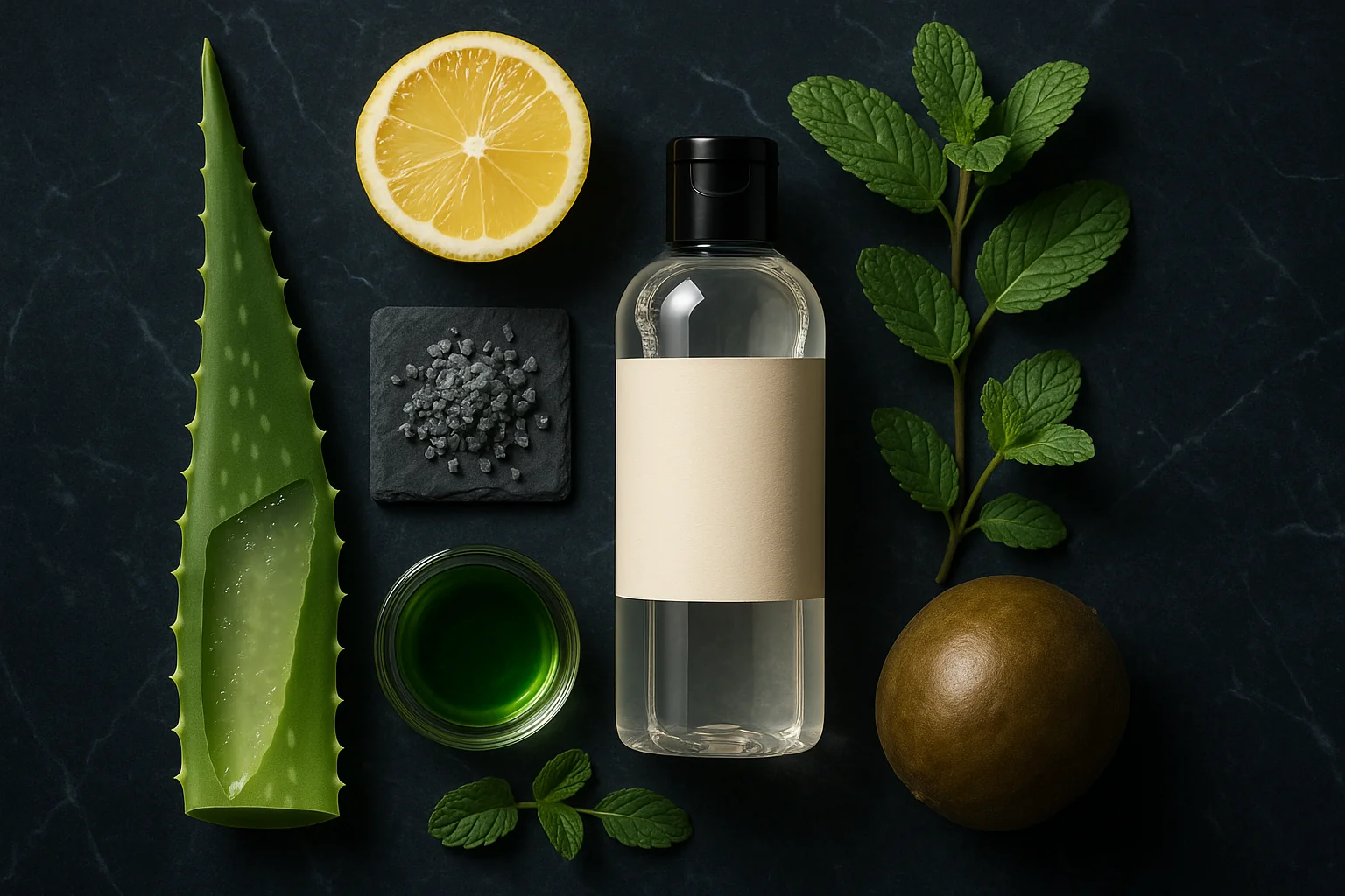 NightSip plastic bottle — ingredients and natural elements